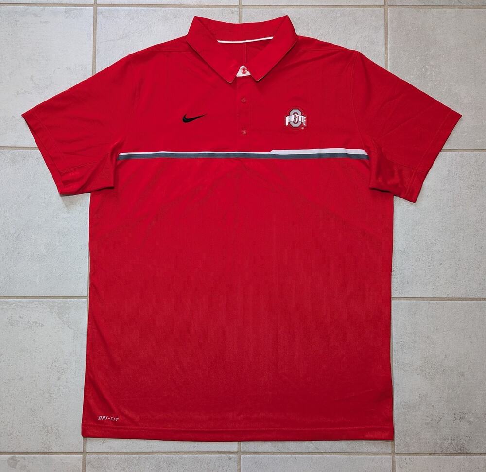 Nike Men's XL Ohio State Buckeyes Polo Shirt Red Dri Fit Golf Performance